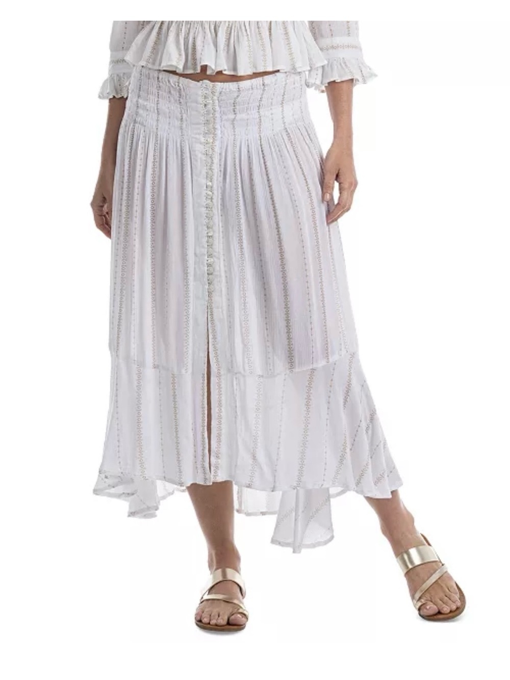 Dotti White Tiered Button-Front Maxi Skirt Coverup